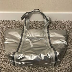 Talbots Silver Puffer Zipper Tote Bag